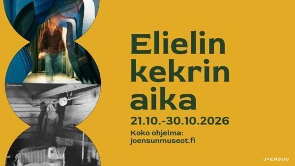 Teksti "Elielin kekrin aika" keltaisella pohjalla.